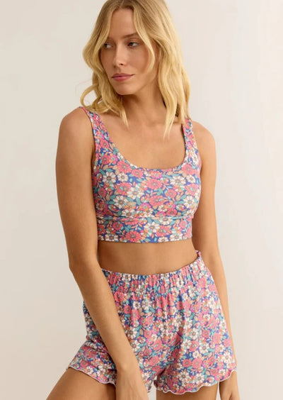 Z Supply Zoe Floral Tank Bra Baja Blue