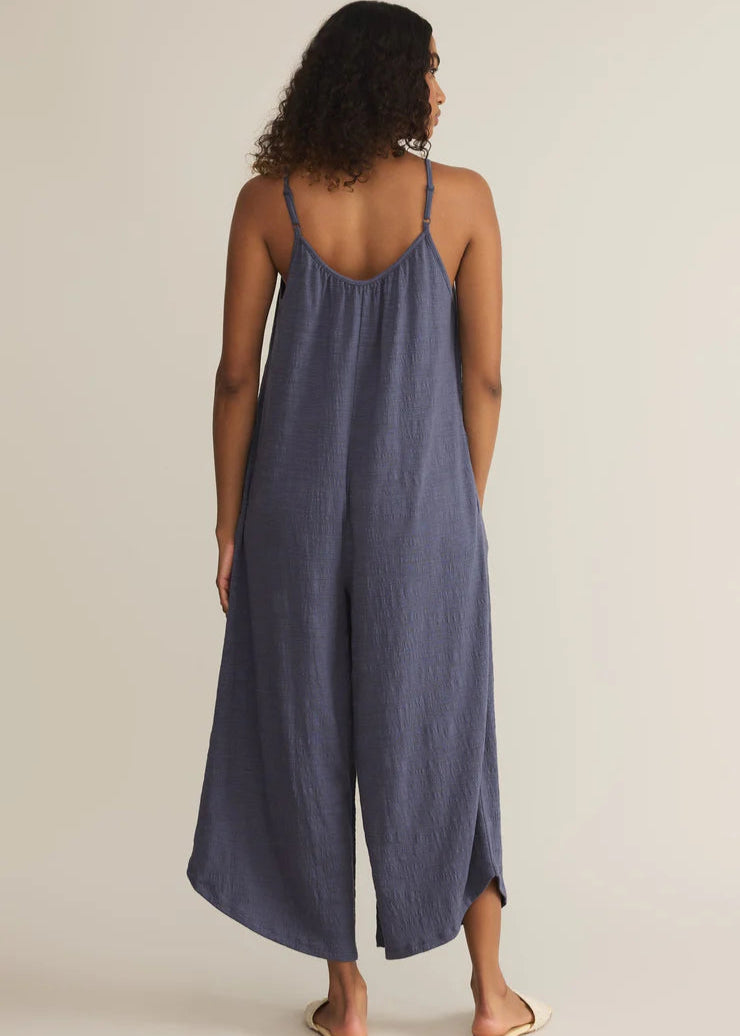 Z Supply Textured Flared Jumpsuit Worn Blue