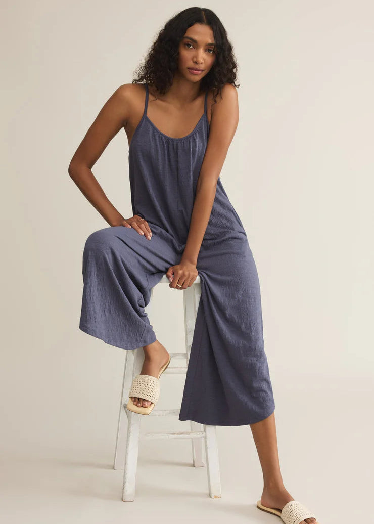 Z Supply Textured Flared Jumpsuit Worn Blue