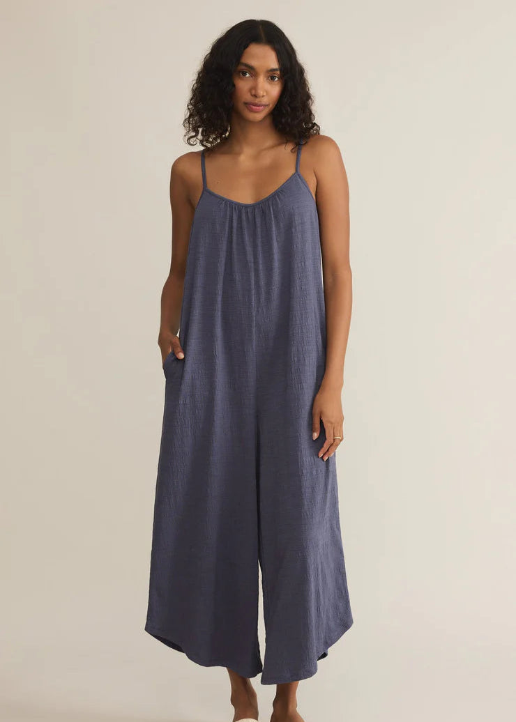 Z Supply Textured Flared Jumpsuit Worn Blue