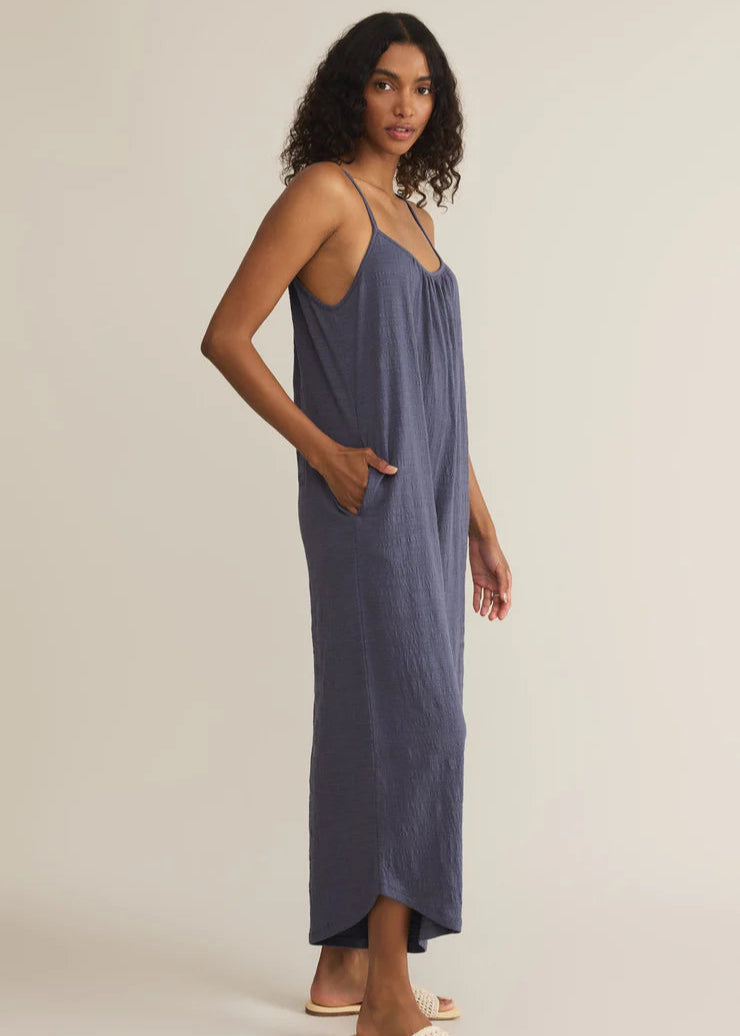 Z Supply Textured Flared Jumpsuit Worn Blue