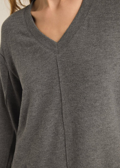 Z Supply Wilder Cloud V Neck L/S Top - Charcoal