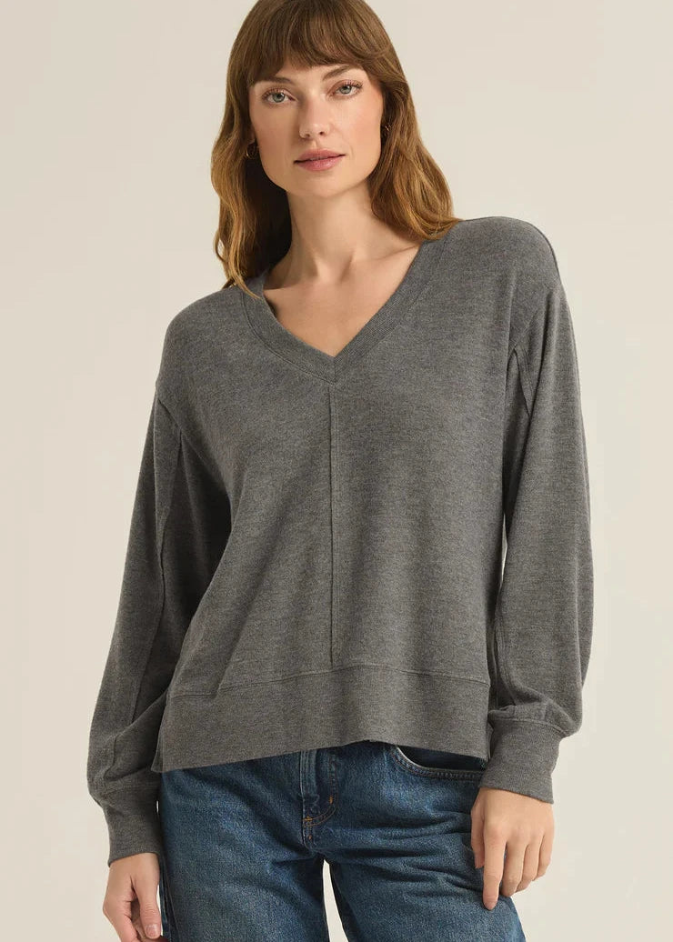 Z Supply Wilder Cloud V Neck L/S Top - Charcoal