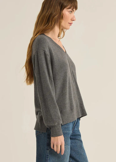 Z Supply Wilder Cloud V Neck L/S Top - Charcoal