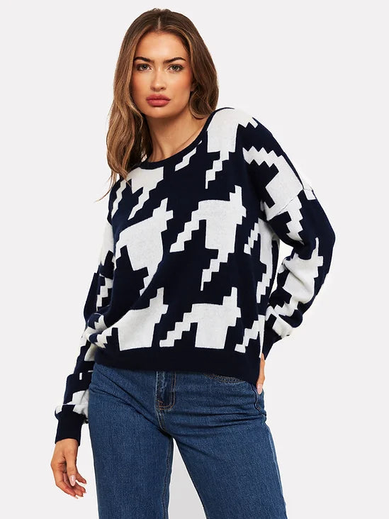 Brodie Hayley Houndstooth Crew Top Black/White