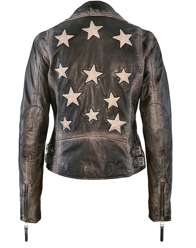 Mauritius Christy Star Detail Leather Jacket - Vintage Black