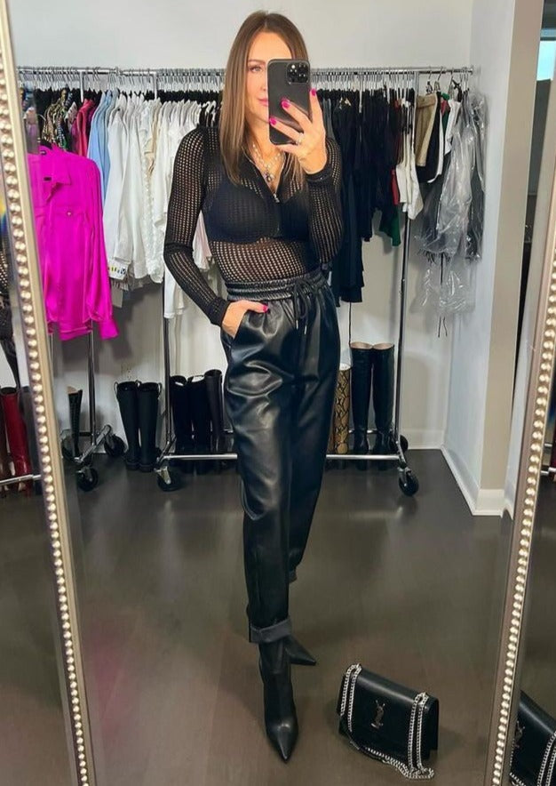 The Pink Door Black Faux Leather High Low Pants