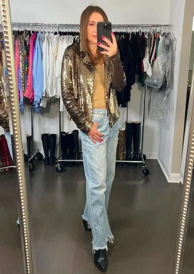 Sunshine Park Nova Gold Sequin Moto Jacket