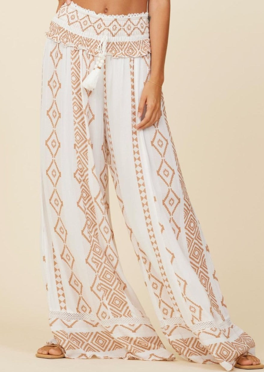 Surf Gypsy Beach Print Pant - White / Tan