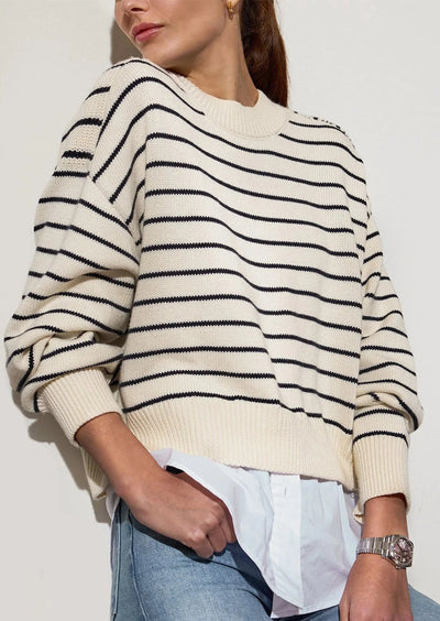 Brochu Walker Eden Stripe Crew Looker Sweater - Ivory/Black