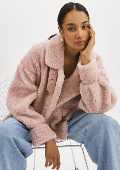 Lamarque Badu Shearling Faux Fur Jacket - Light Pink