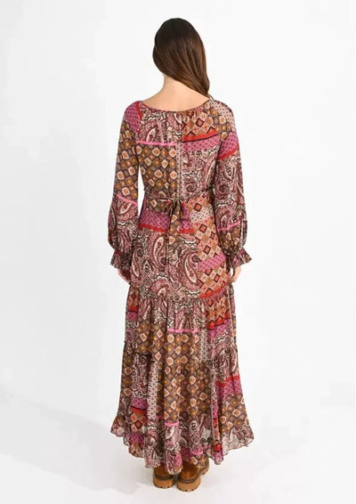 Molly Bracken Bohemian Style Paisley Print Long Dress - Fuchsia