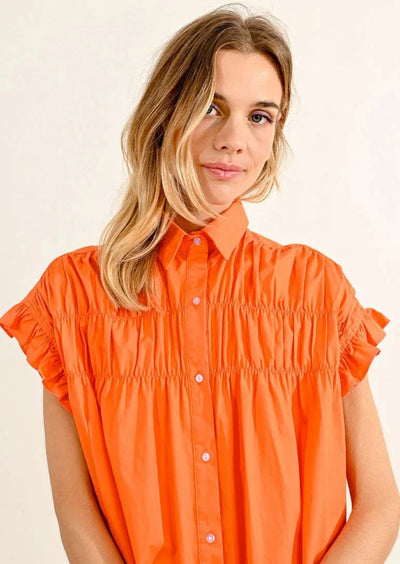 Molly Bracken Ruched Detail Shirt Dress - Orange