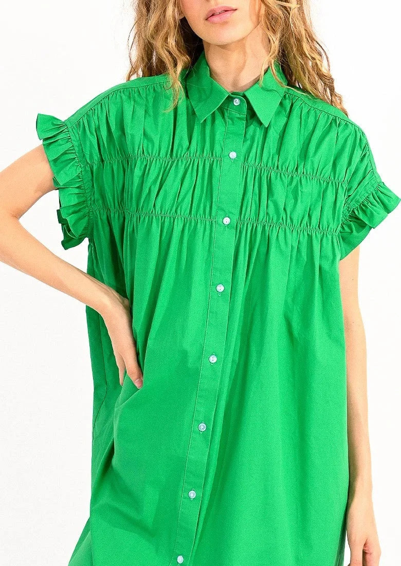 Molly Bracken Ruched Detail Shirt Dress - Green