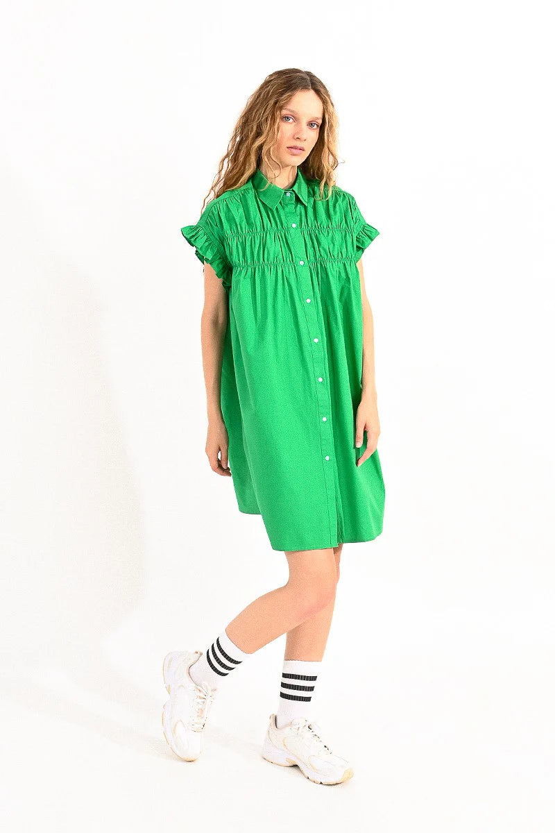 Molly Bracken Ruched Detail Shirt Dress - Green Media