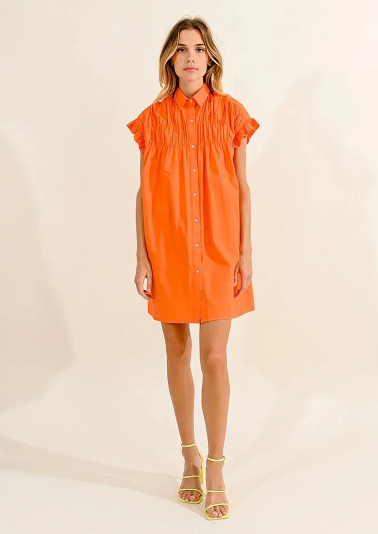 Molly Bracken Ruched Detail Shirt Dress - Orange 