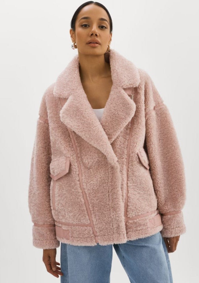 Lamarque Badu Shearling Faux Fur Jacket - Light Pink