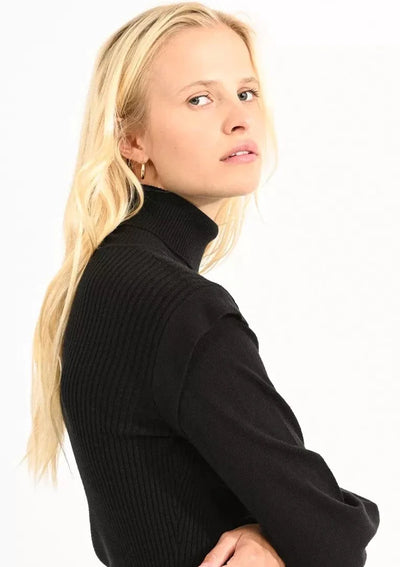 Molly Bracken High Collar Puff Sleeve Sweater - Black