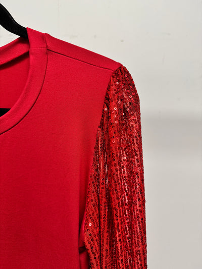 The Pink Door Sequin Sleeve Knit Top Red