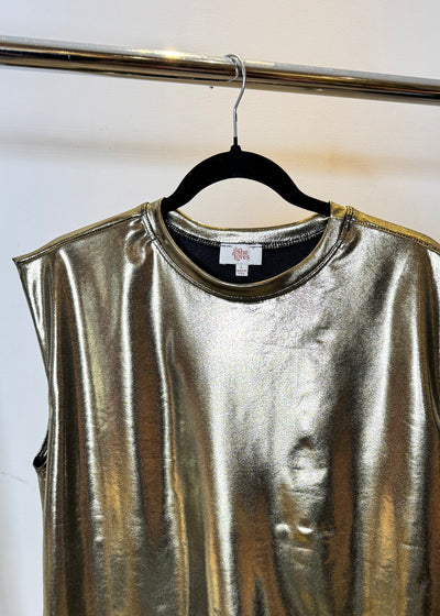 The Pink Door Metallic Cap Sleeve Top Gold