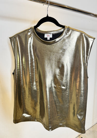 The Pink Door Metallic Cap Sleeve Top Gold