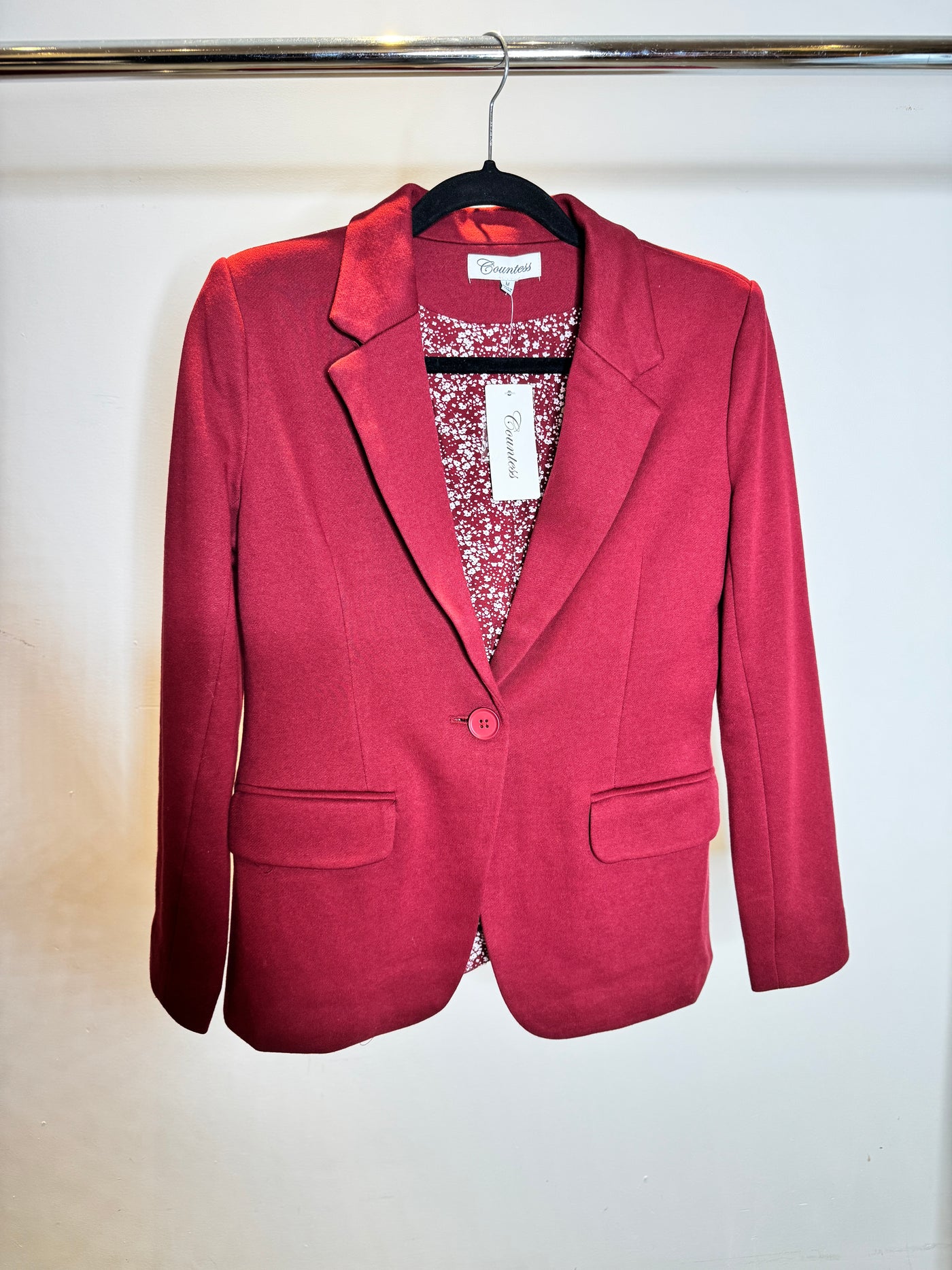 The Pink Door Classic One Button Blazer - Wine