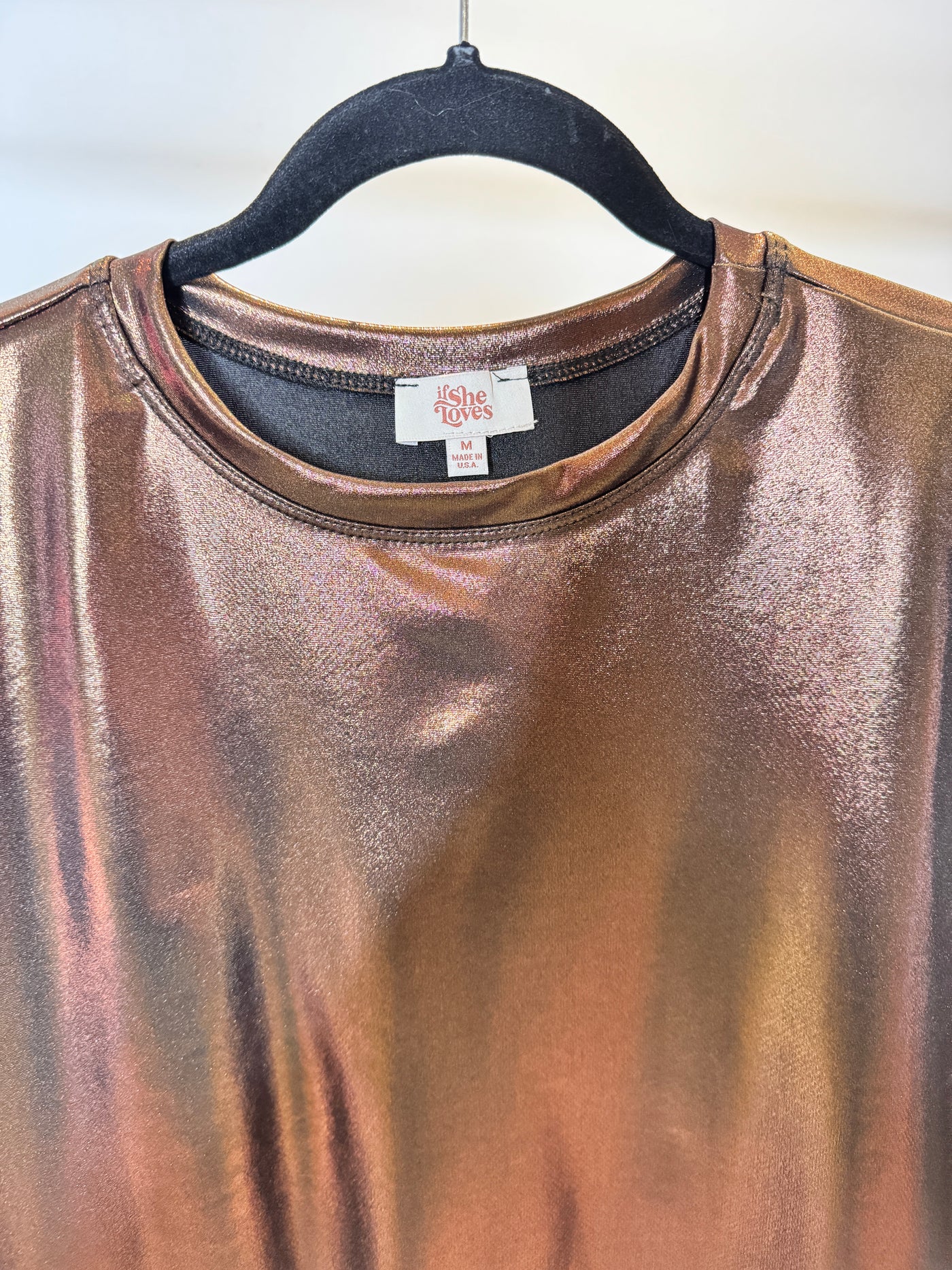 The Pink Door Metallic Cap Sleeve Top Bronze