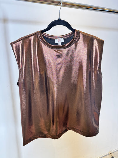 The Pink Door Metallic Cap Sleeve Top Bronze