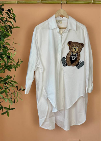 The Pink Door Oversized Teddy Bear Shirt - White