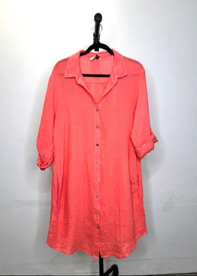 The Pink Door Short Linen Dress - Coral