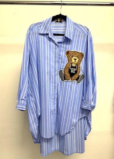 The Pink Door Oversized Teddy Bear Shirt - Blue