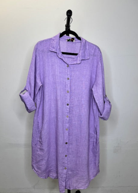 The Pink Door Short Linen Dress - Purple