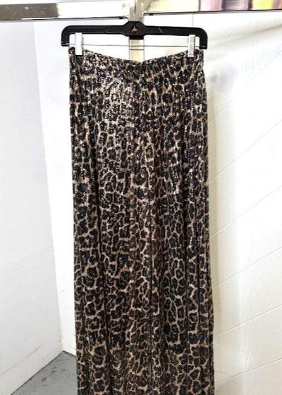 The Pink Door Leopard Sequins Wide Leg Pants