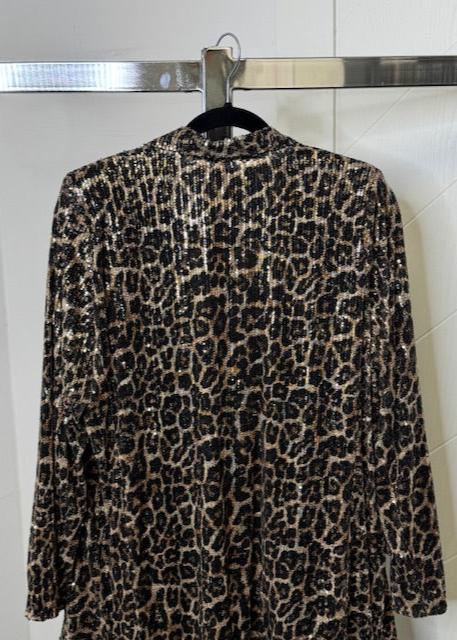 The Pink Door Leopard Sequins Blazer w/ rosette