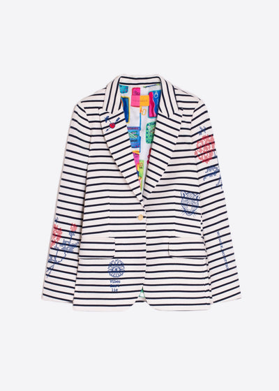 Vilagallo Heather Embroidered Ivory w/ Navy Striped Blazer