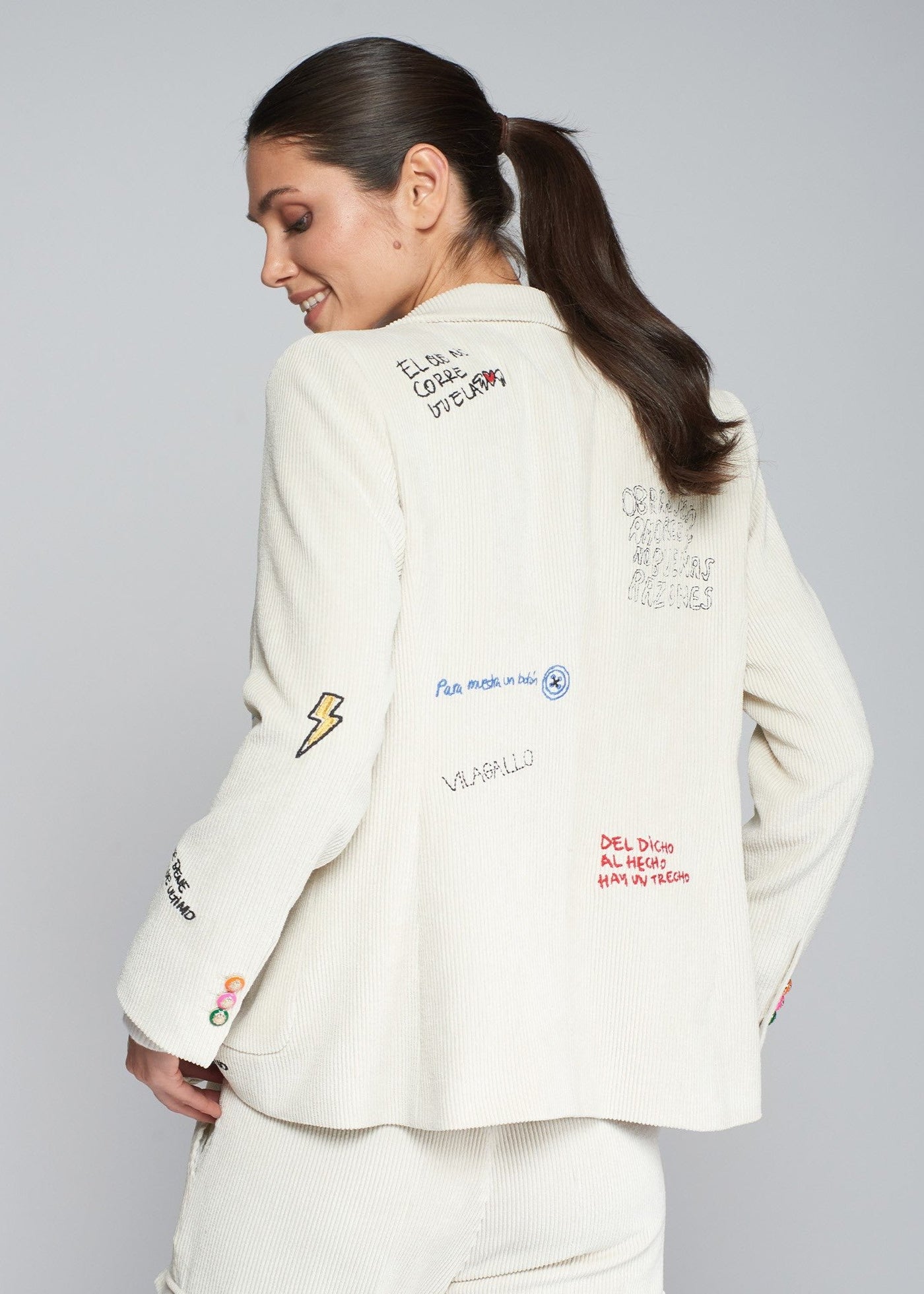 Vilagallo Hillary Embroidered  Jacket Ivory Corduroy