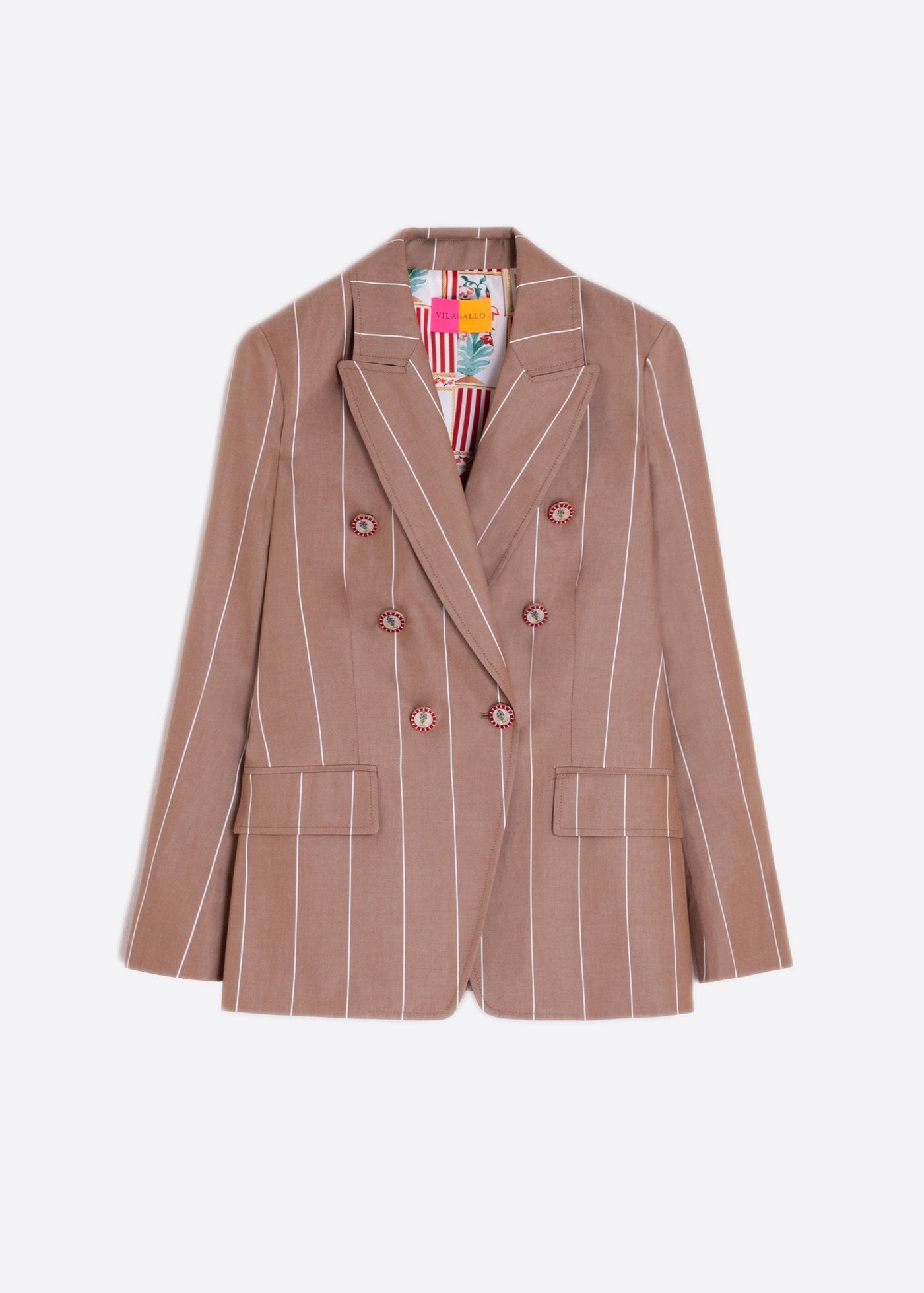 Vilagallo Ingrid Tan Pinstriped Blazer