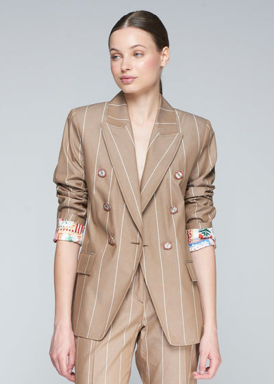 Vilagallo Ingrid Tan Pinstriped Blazer