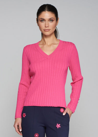 Vilagallo V-neck Cotton Sweater w/ Buttons Detail Pink