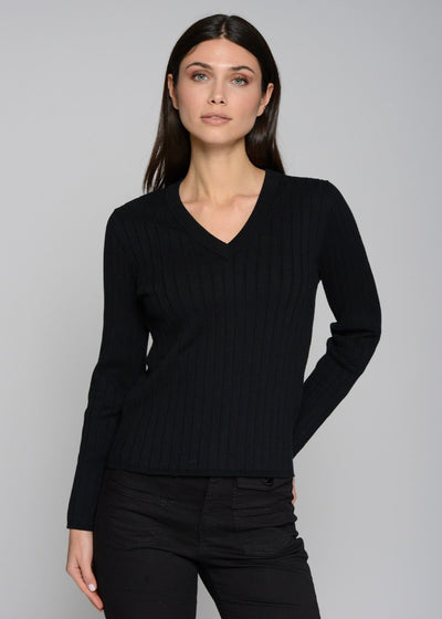 Vilagallo V-neck Cotton Sweater w/ Buttons Detail Black