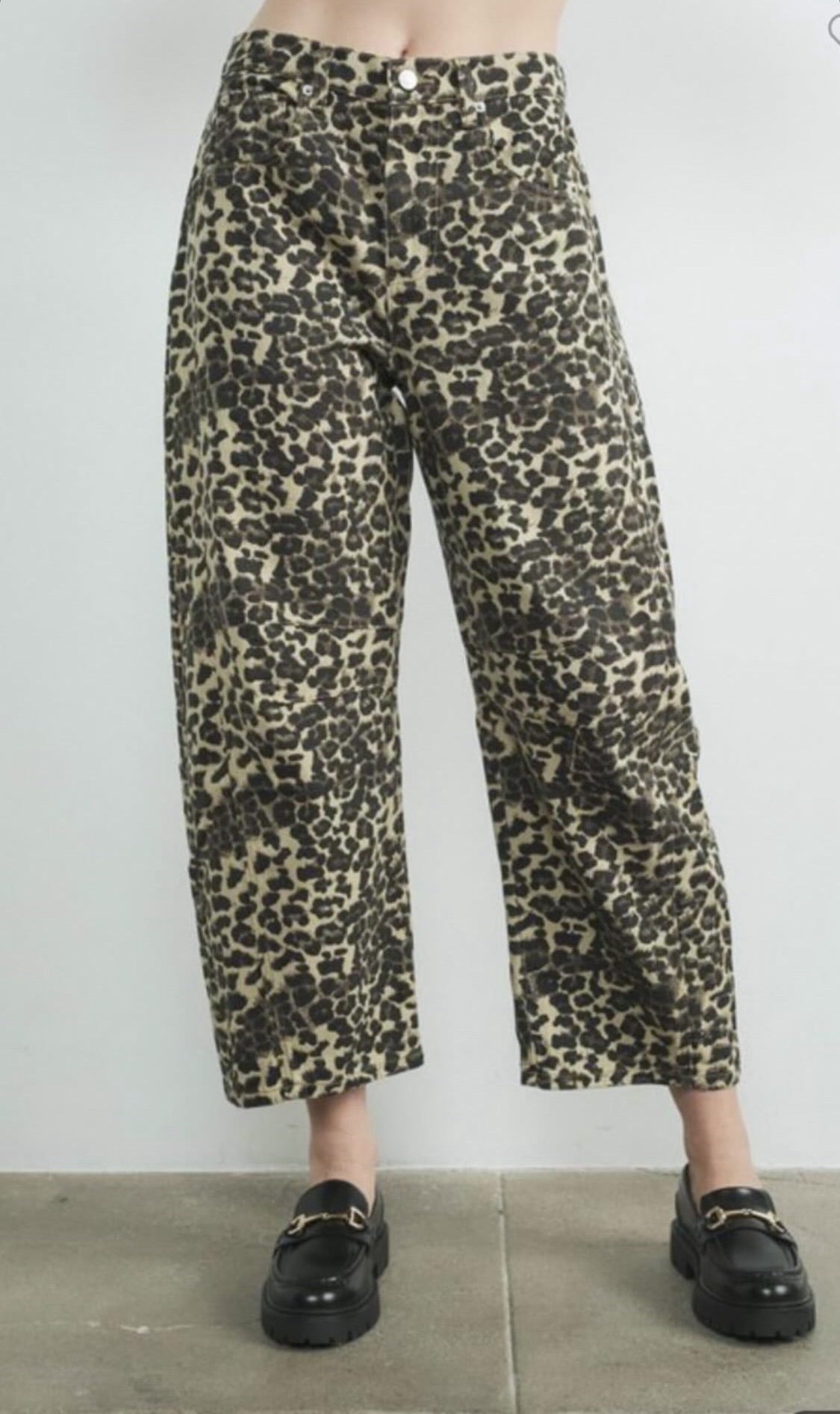 The Pink Door Leopard Barrel Jeans