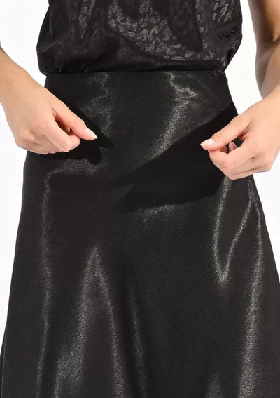 Molly Bracken Long Satin Slip Skirt - Black