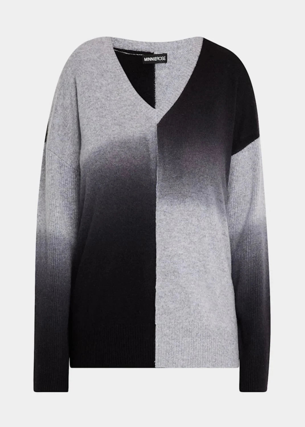 MINNIE ROSE Dip Dye V-neck Pullover Grey/Black