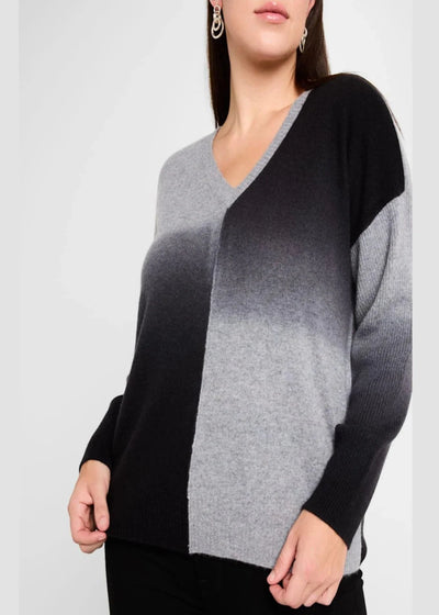 MINNIE ROSE Dip Dye V-neck Pullover Grey/Black