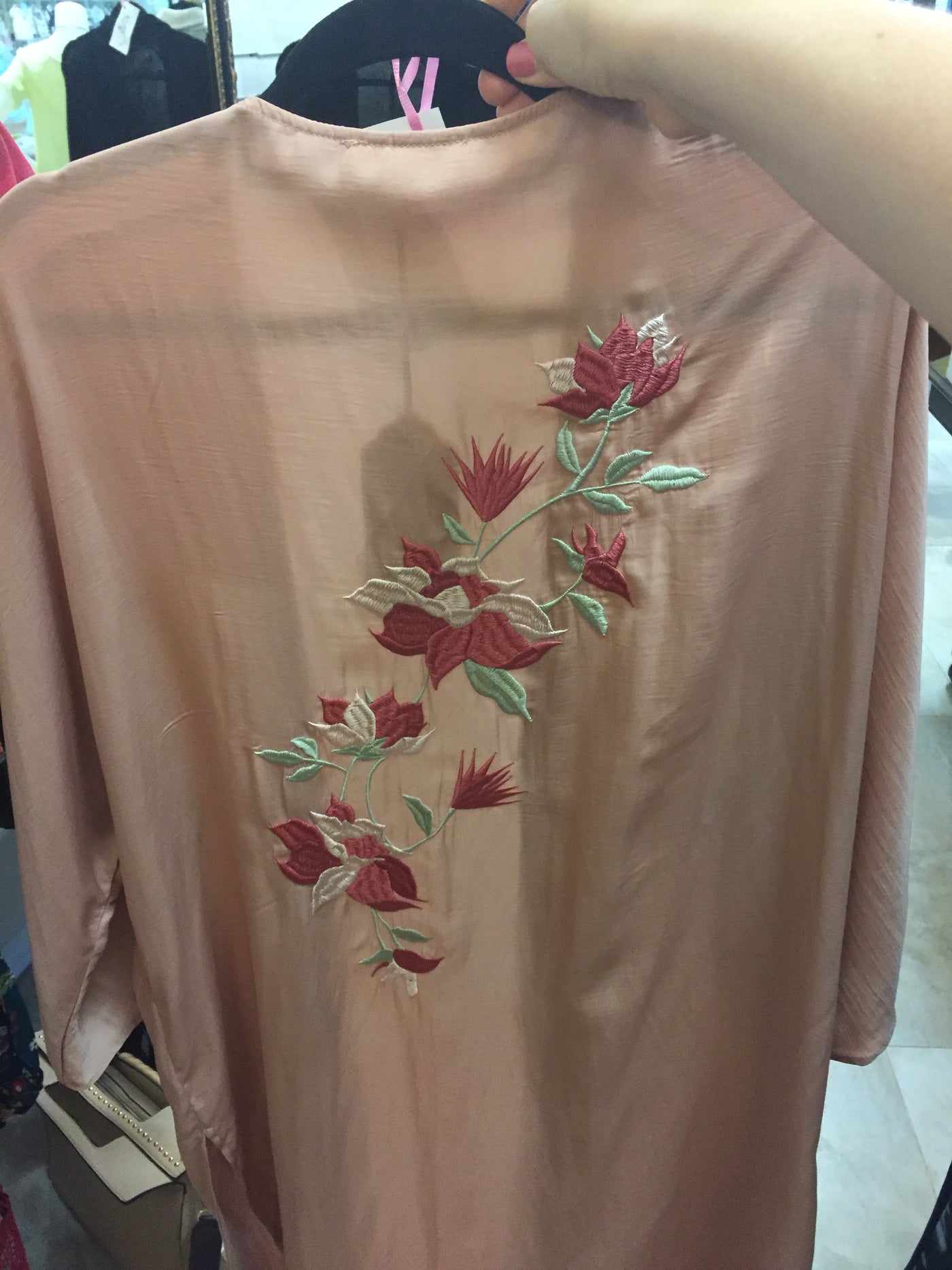 Blush Embroidered Long Kimono