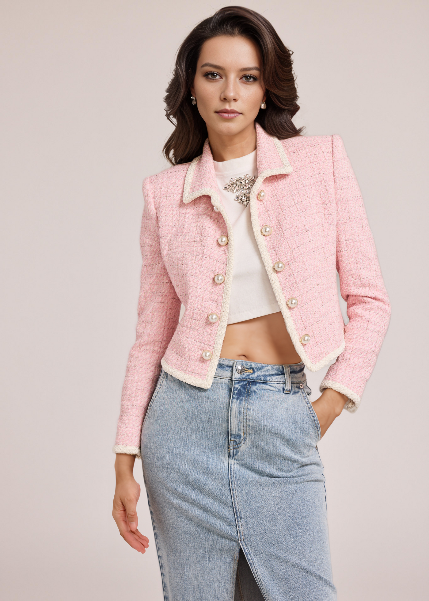 Generation Love LenoreTweed Blazer Light Pink