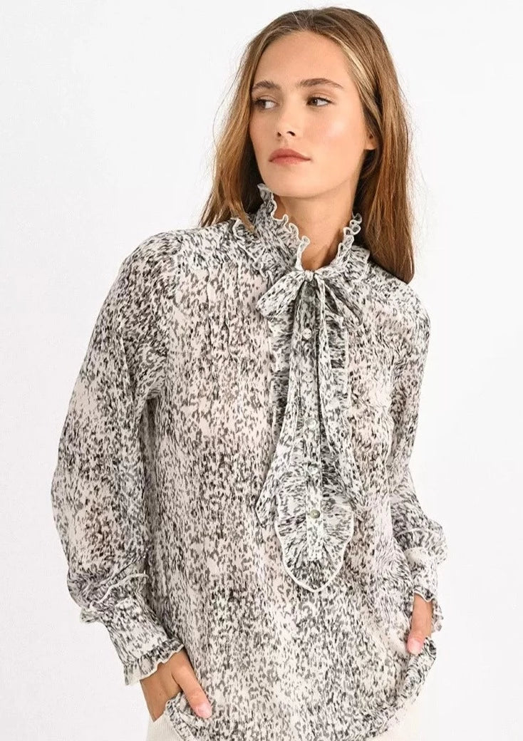 Molly Bracken Printed Ruffle Blouse - Off White