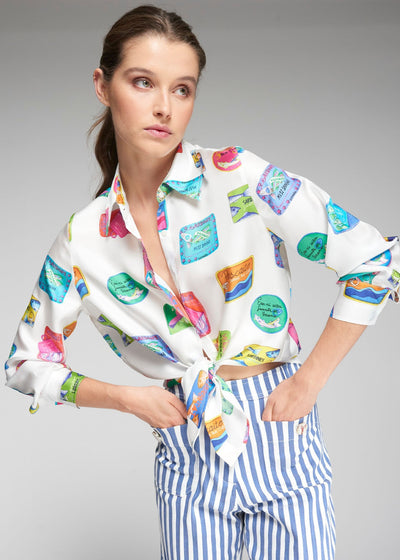 Vilagallo Mafalda Sardine Print Silk Shirt