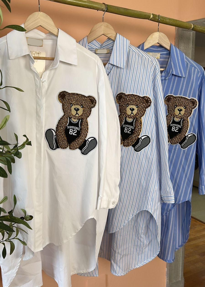 The Pink Door Oversized Teddy Bear Shirt - Blue