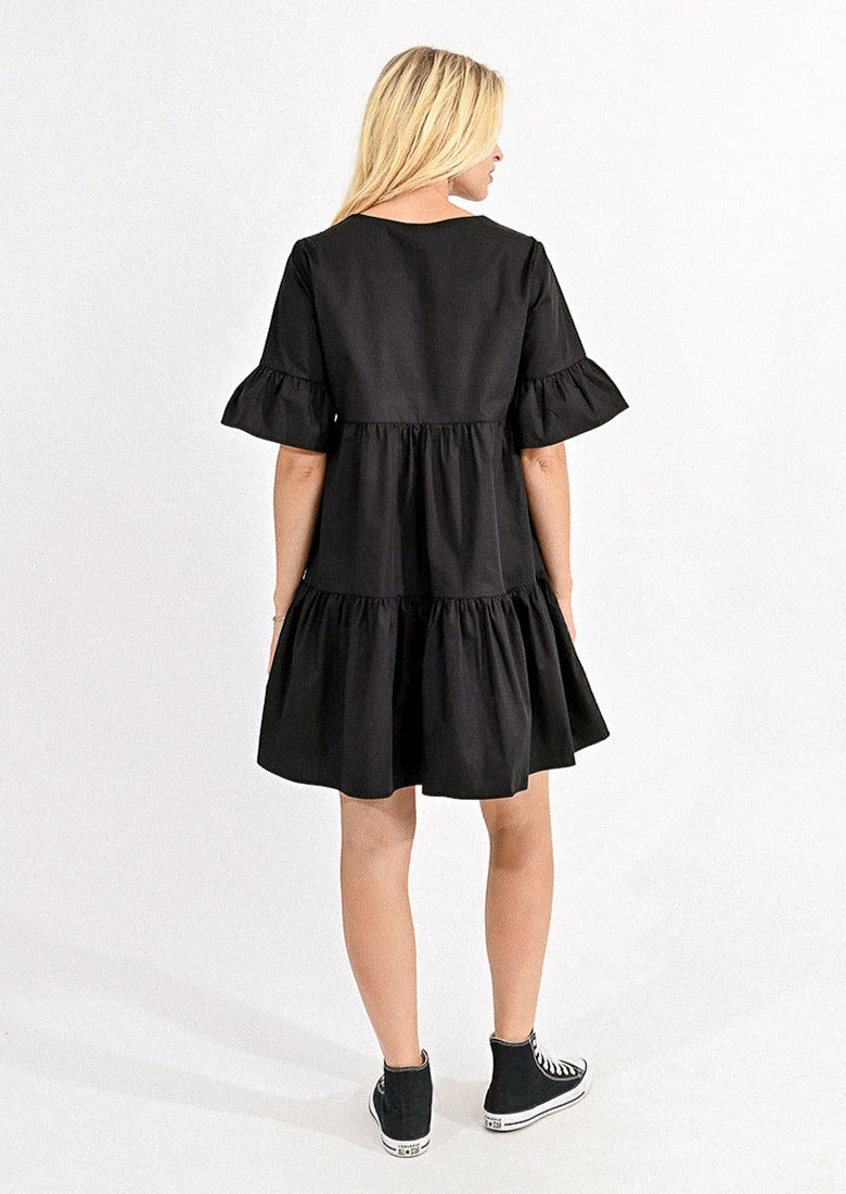 Molly Bracken Cotton Poplin Crossover Dress - Black 